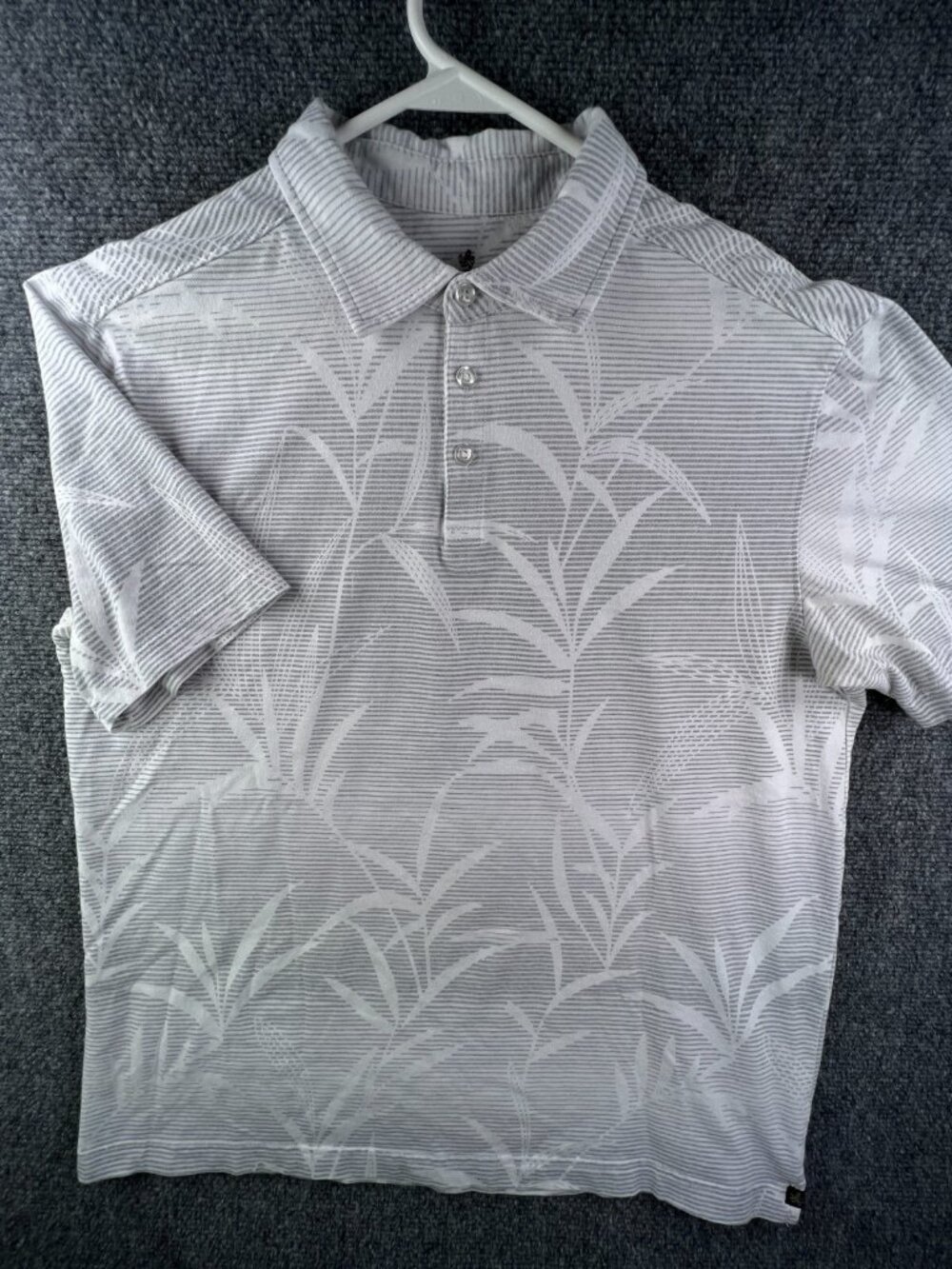 Nat Nast Medium White Gray Tropical Polo Shirt Short Sleeve Cotton Blend Floral